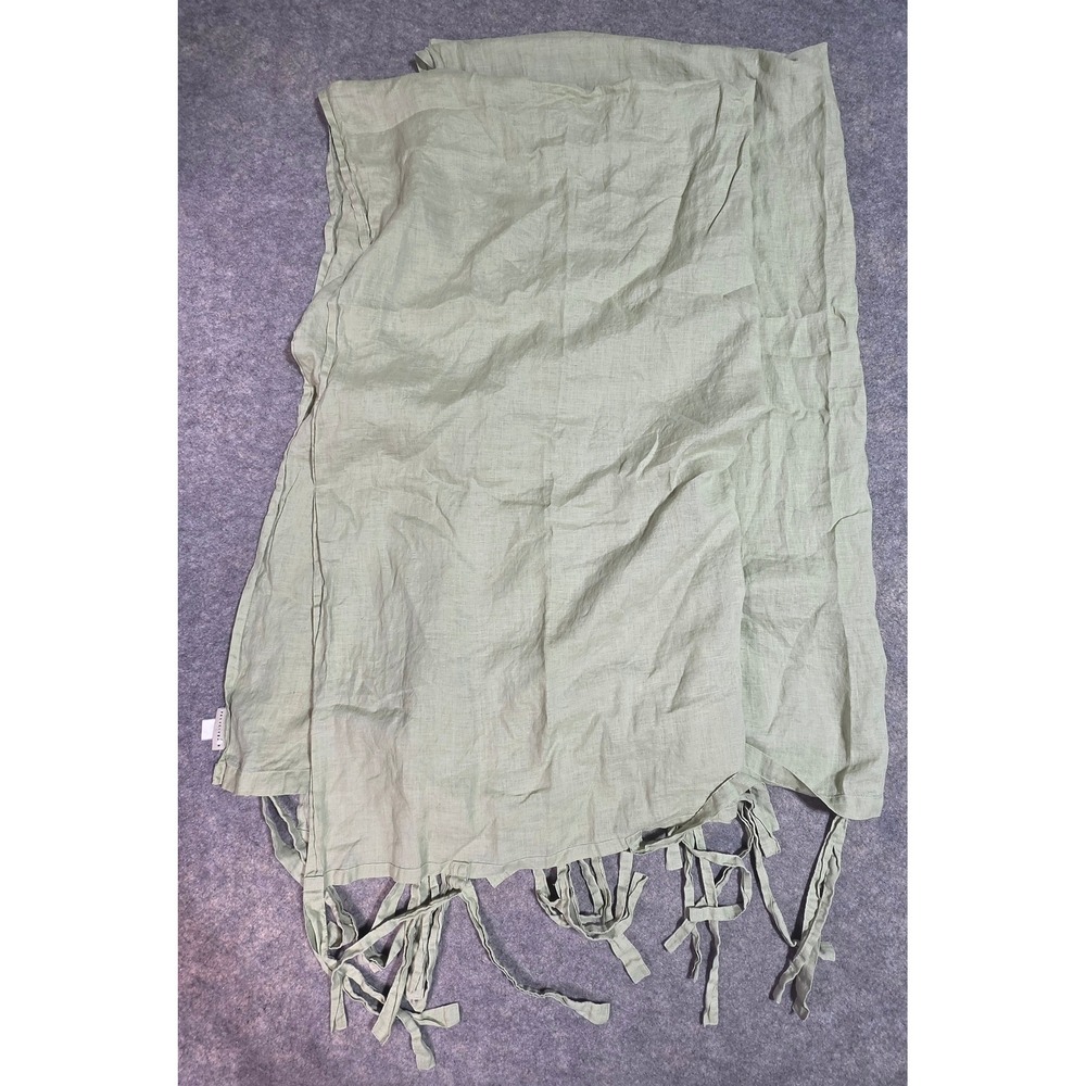 Pottery Barn Sage Green 100% Linen Tie Top Curtain Panels 54x84 Set of 2 *Flaw*